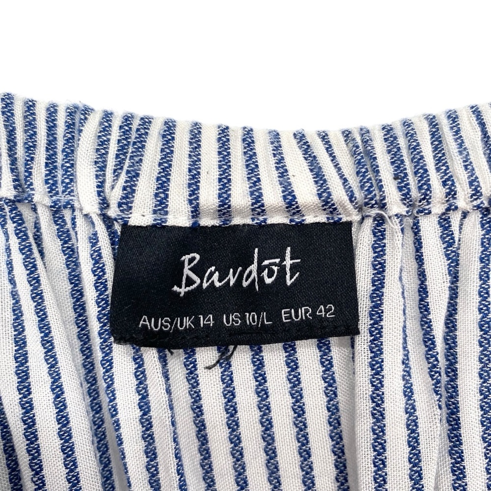 Bardot Off Shoulder Blue and White Stripe Dress - Picture 9 of 9